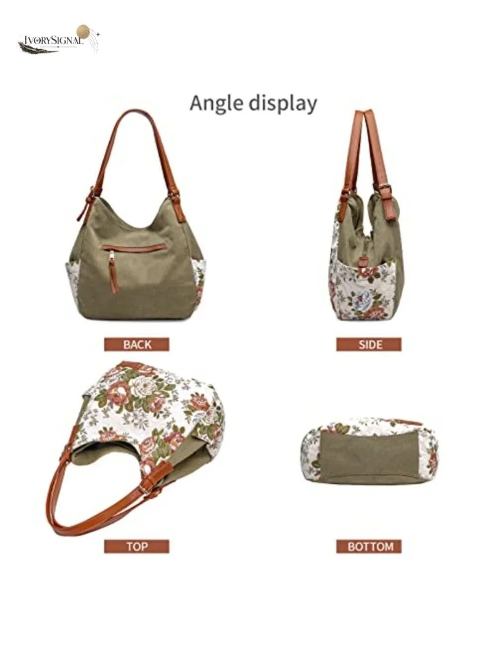 Canvas Hobo Purse with Multi Pockets, Embroidery Ethnic Design, Top Handle